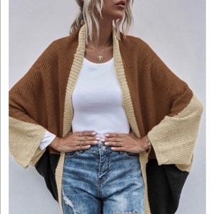 💼  Color Block Short Cardigan ~ Brown Black Tan